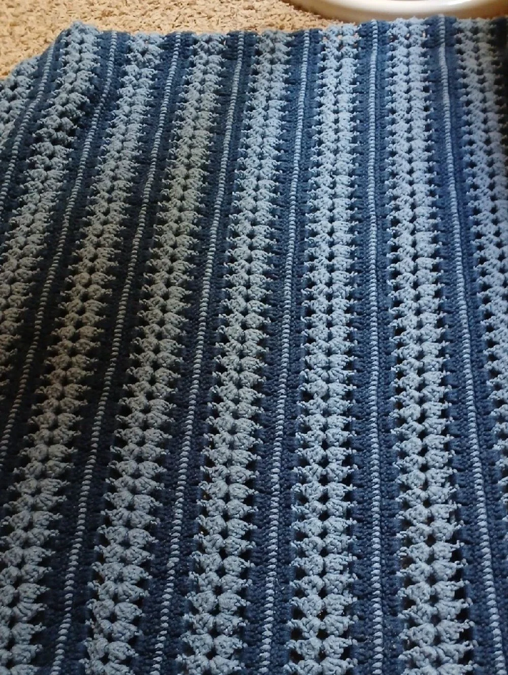 Handmade Crochet Throw Blanket in Two-Tone Blue
